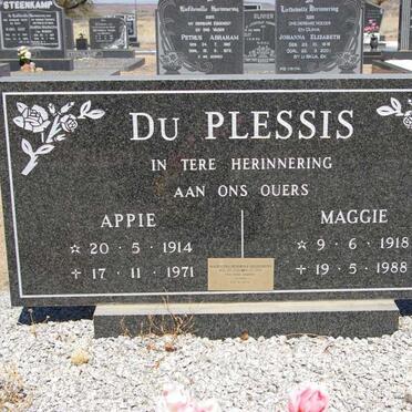 PLESSIS Appie, du 1914-1971 &amp; Maggie 1918-1988 :: GELDENHUYS Magrietha Hendrina 1940-2006