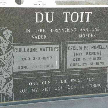 TOIT Guillaume Matthys, du 1892-1984 &amp; Cecilia Petronella BERGH 1902-1979