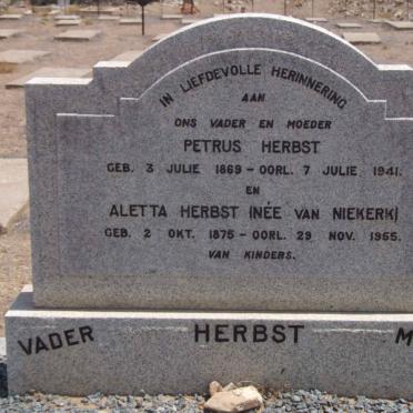 HERBST Petrus 1869-1941 &amp; Aletta VAN NIEKERK 1875-1955