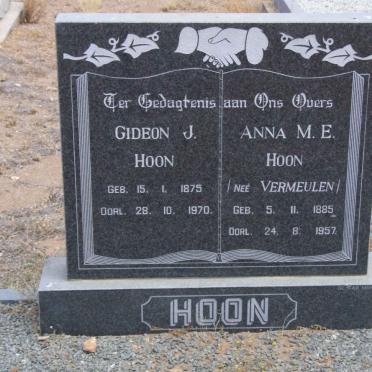 HOON Gideon J. 1875-1970 &amp; Anna M.E. VERMEULEN 1885-1957