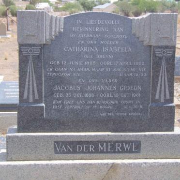 MERWE Jacobus Johannes Gideon, van der 1888-1961 &amp; Catharina Isabella BRUYN 1895-1953