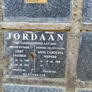 JORDAAN Gert Jacobus 1965-2023 & Anna Carolina WEPENER 1958-