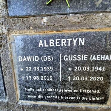 ALBERTYN D.S. 1939-2019 & A.E.H.A. 1941-2020