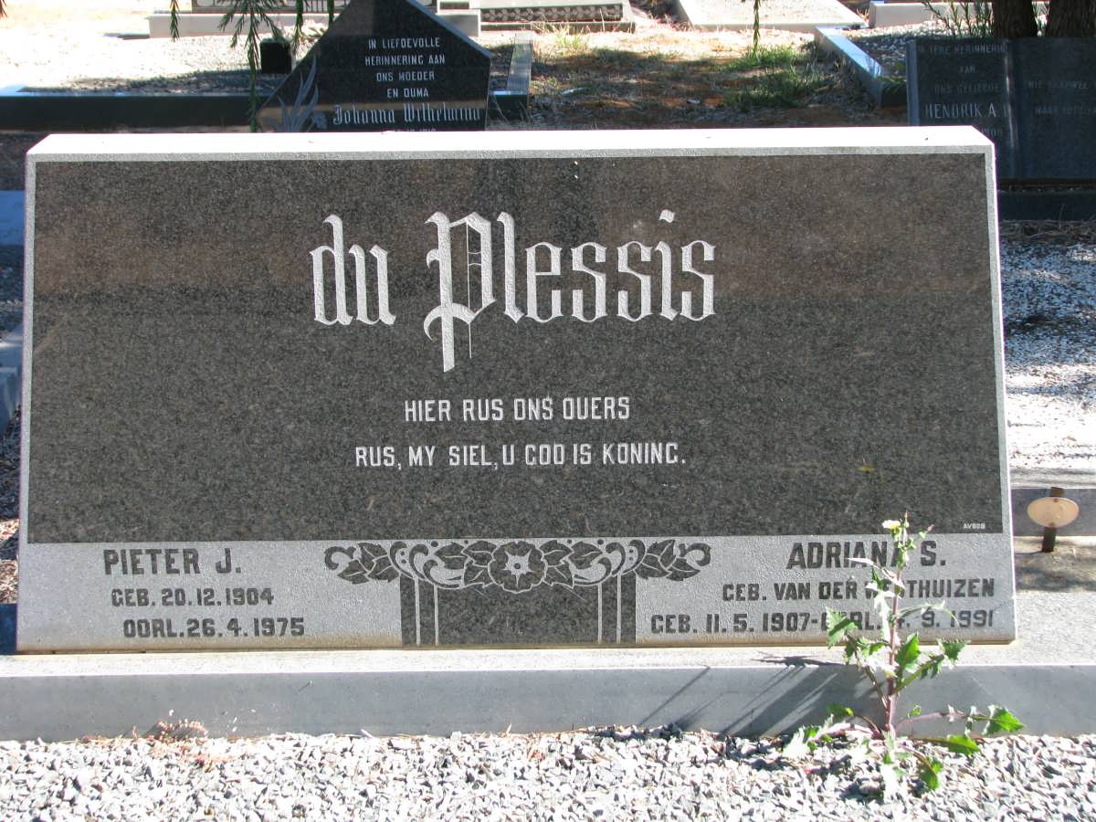 PLESSIS Pieter J., du 1904-1975 &amp; Adriana S. VAN DER WESTHUIZEN 1907-1991