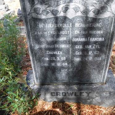 CROWLEY Christiaan Deydelief 1865-1944 &amp; Johanna Francina VAN ZYL 1863-1964