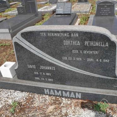 HAMMAN David Johannes 1885-1969 &amp; Dorthea Petronella V. DEVENTER 1891-1942