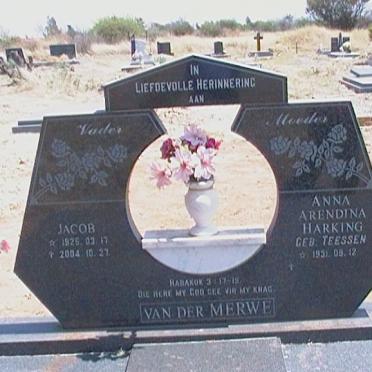 MERWE Jacob, van der 1925-2004 &amp; Anna Arendina Harking nee TEESSEN 1931-
