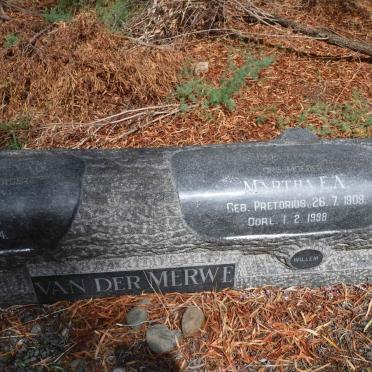 MERWE Willem P., van der 1892-1964 &amp; Martha E A. PRETORIUS 1909-1998