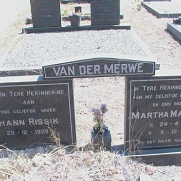 MERWE Johan Rissik, van der 1928- &amp; Martha Magdalena 1929-1985