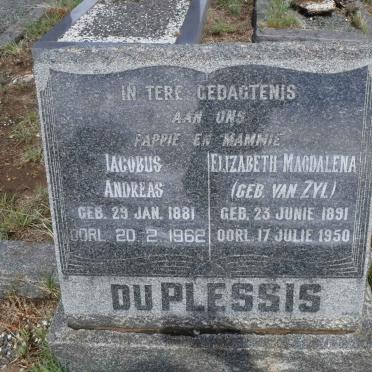PLESSIS Jacobus Andreas, du 1881-1962 &amp; Elizabeth Magdalena VAN ZYL 1891-1950