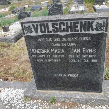 VOLSCHENK Jan Erns 1872-1958 &amp; Hendrina Maria BRITZ 1889-1954