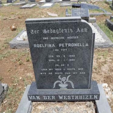WESTHUIZEN Roelfina Petronella, van der nee DU TOIT 1888-1980