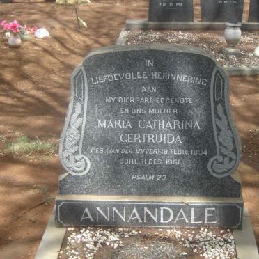 ANNANDALE Maria Catharina Gertruida nee VAN DER VYVER 1894-1951