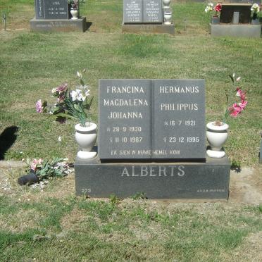 ALBERTS Hermanus Philippus 1921-1995 &amp; Francina Magdalena Johanna 1930-1987