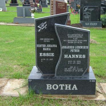 BOTHA Johannes Lodewikus Petrus 1954-2007 &amp; Hester Johanna Maria 1957-