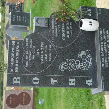 BOTHA Jan Valentyn 1949-2006 &amp; Constance Johanna 1951-
