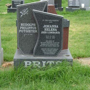 BRITS Rudolph Philippus Potgieter 1939-  &amp; Johanna Helena LOMBARD 1946-2004