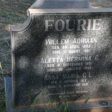 FOURIE Willem Adriaan 18?3-1961 & Aletta Hermina C. 1891-1959 :: FOURIE Anna Maria G.L. 1913-1931