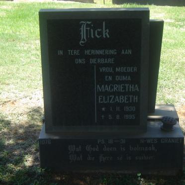 FICK Margrietha Elizabeth 1930-1995