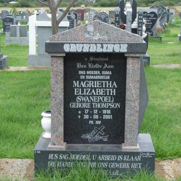 GRUNDLINGH Magrietha Elizabeth, formerly SWANEPOEL, nee THOMPSON 1916-2001