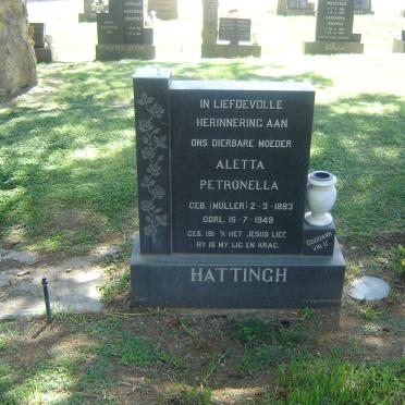 HATTINGH Aletta Petronella nee MULLER 1883-1949
