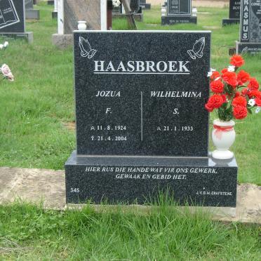 HAASBROEK Jozua F. 1924-2004 &amp; Wilhelmina 1933-