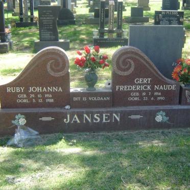 JANSEN Gert Frederick Naude 1914-1990 &amp; Ruby Johanna 1916-1988