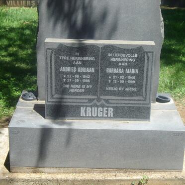 KRUGER Andries Adriaan 1942-1998 &amp; Barbara Maria 1945-1999