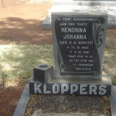 KLOPPERS Hendrina Johanna nee V.D. SCHYFF 1922-1981