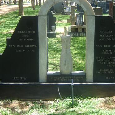 MERWE Willem Beltzasar Johannes, van der 1928-1994 &amp; Elizabeth McMAHON 1930-