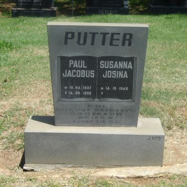 PUTTER Paul Jacobus 1937-1996 &amp; Susanna Josina 1940-