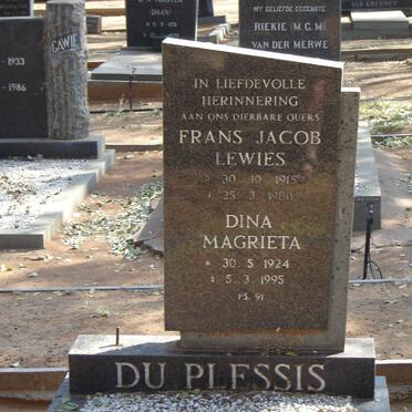 PLESSIS Frans Jacob Lewies, du 1915-1980 & Dina Magrieta 1924-1995