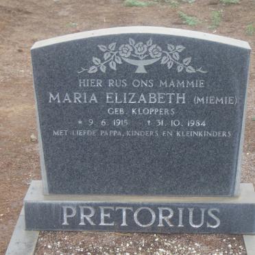 PRETORIUS Maria Elizabeth nee KLOPPERS 1915-1984
