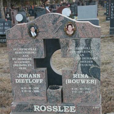 ROSSLEE Johann Dietloff 1939-2000 & Rina BOUWER 1940-2008