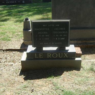 ROUX Jacobus Theodorus, le 1912-2007 &amp; Magrietha Jacoba 1910-1989
