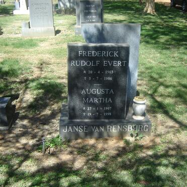 RENSBURG Frederick Rudolf Evert, Janse van 1903-1986 &amp; Augusta Martha 1907-1998