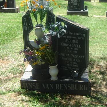 RENSBURG Jacobus Christoffel, Janse van 1922-1995 &amp; Martha Susanna PIETERSE 1924-2003