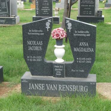 RENSBURG Nicolaas Jacobus, Janse van 1923-2007 &amp; Anna Magdalena 1925-2001