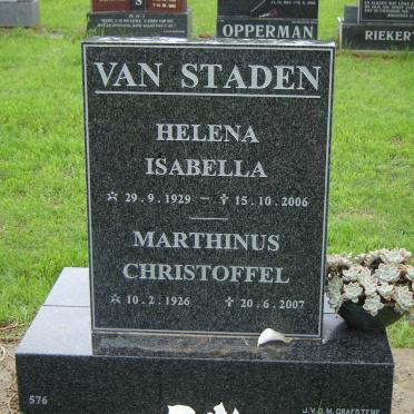 STADEN Marthinus Christoffel, van 1926-2007 &amp; Helena Isabella 1929-2006