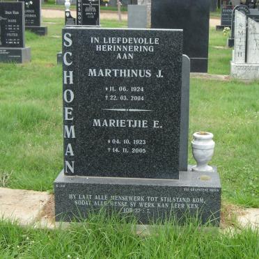SCHOEMAN Marthinus J. 1924-2004 &amp; Marietjie E. 1923-2005
