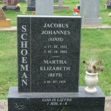 SCHOEMAN Jacobus Johannes 1921-2002 &amp; Martha Elizabeth 1929-