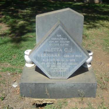 VERMAAK Aletta C.S. nee DE BEER 1925-1986