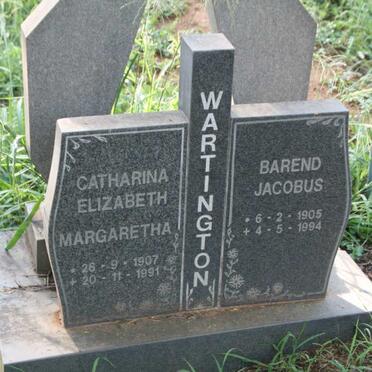WARTINGTON Barend Jacobus 1905-1994 & Catharina Elizabeth Margaretha 1907-1991