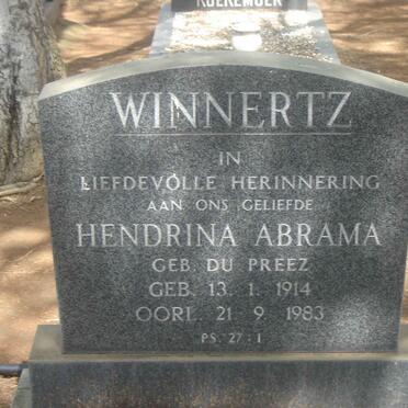 WINNERTZ Hendrina Abrama nee DU PREEZ 1914-1983