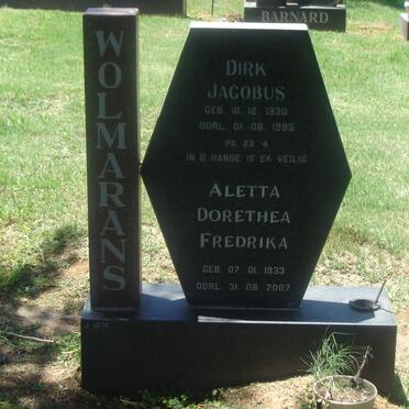 WOLMARANS Dirk Jacobus 1930-1995 &amp; Aletta Dorethea Fredrika 1923-2007