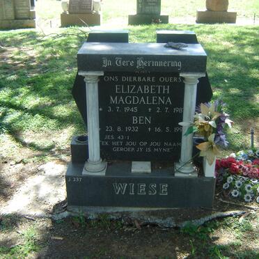 WIESE Ben 1932-199? &amp; Elizabeth Magdalena 1945-198?