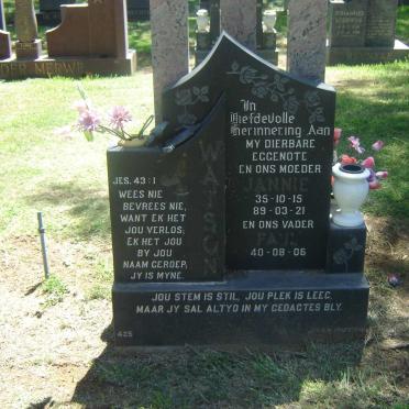 WATSON F.A.T. 1940- &amp; Jannie WATSON 1935-1989