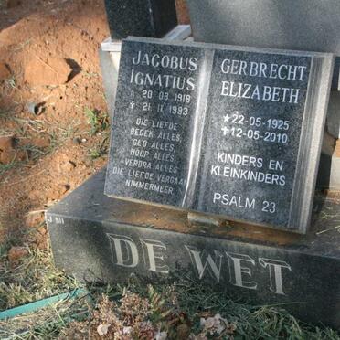 WET Jacobus Ignatius, de 1918-1993 & Gerbrecht Elizabeth 1925-2010