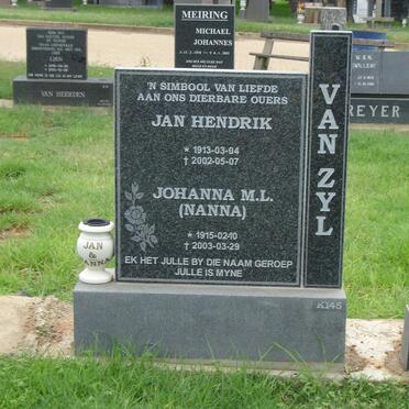 ZYL Jan Hendrik, van 1913-2002 &amp; Johanna M.L. 1915-2003