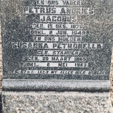 ROUX Petrus Andries Jacobus, le 1876-1949 &amp; Susanna Petronella STANDER 18?5-1963